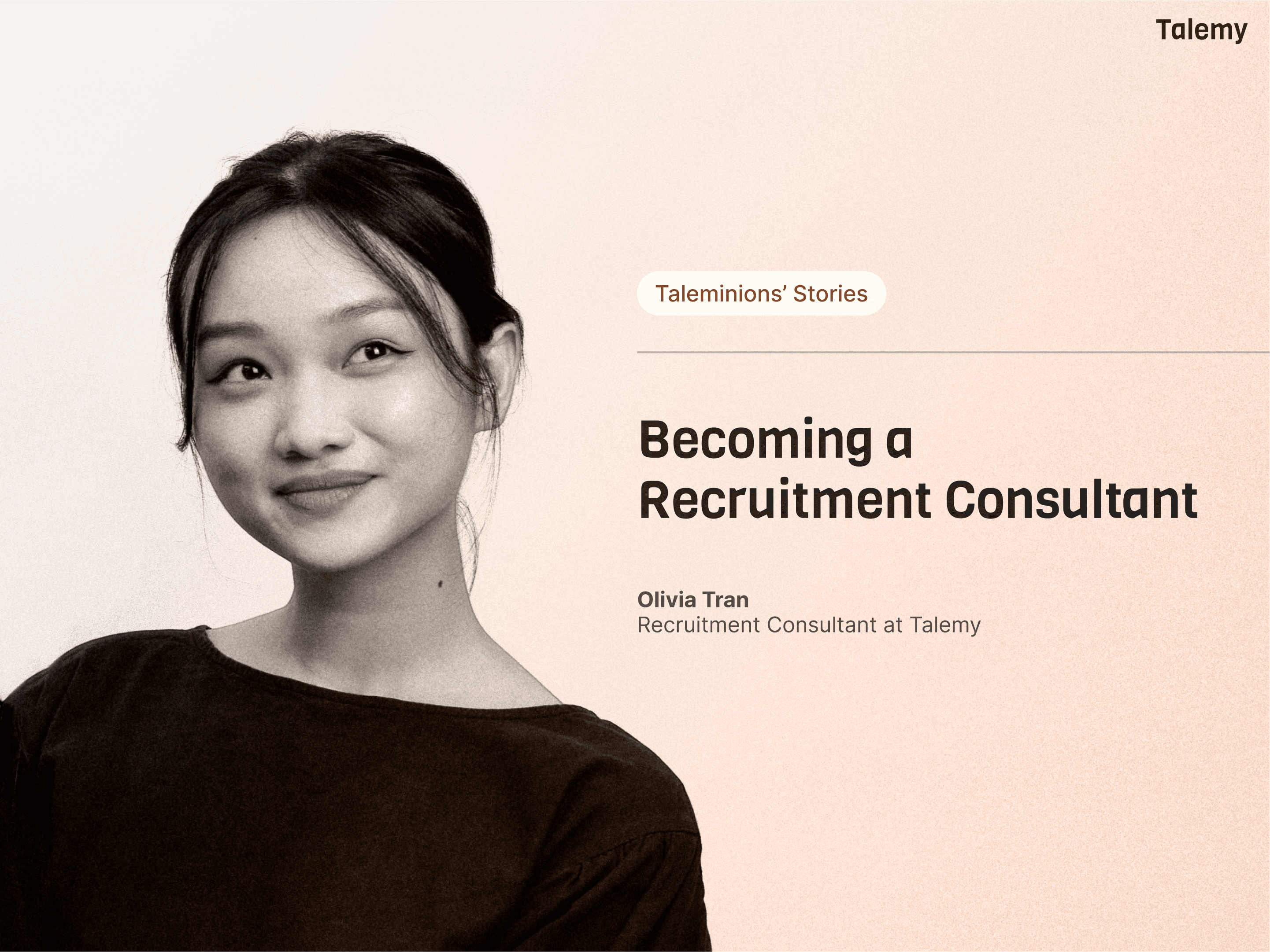 Talemy employees smiling with a headline, becoming a recruitment consultant